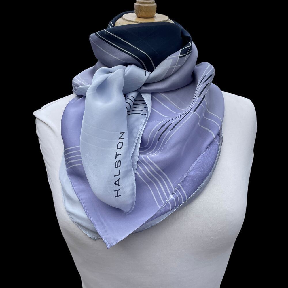 Halston Blue/Purple Geometric Pattern Signed Scarf - image 7